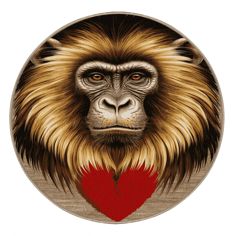 Washable Gelada Wildlife Area Rug, Round 7'
