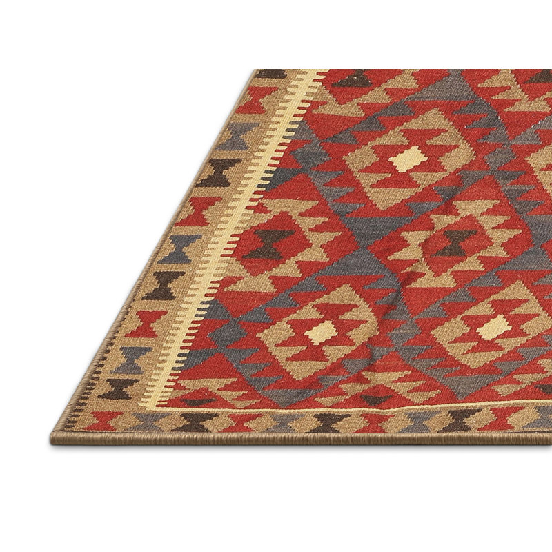 Tapis contemporain rouge / orange, Rectangle 5 pi x 7 pi