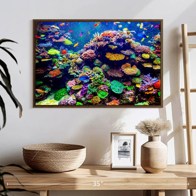 Aquarium de Singapour, récif de corail, Cadre flottant en bois naturel, 13 po x 9 po