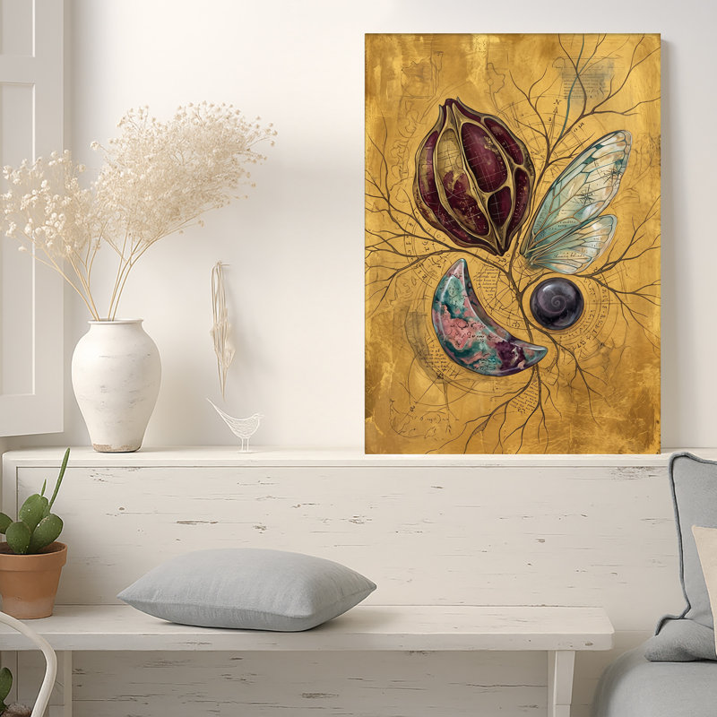 Reproduction d'art sur toile surélevée d'insectes surréalistes, H 18 po x l 12 po