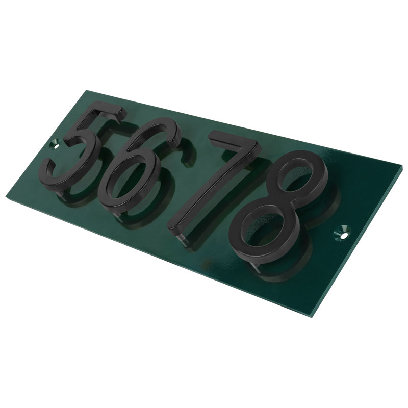 Plaque d'adresse horizontale flottante en aluminium Royal Shade - 4 chiffres personnalisés, Vert, Noir, Oui