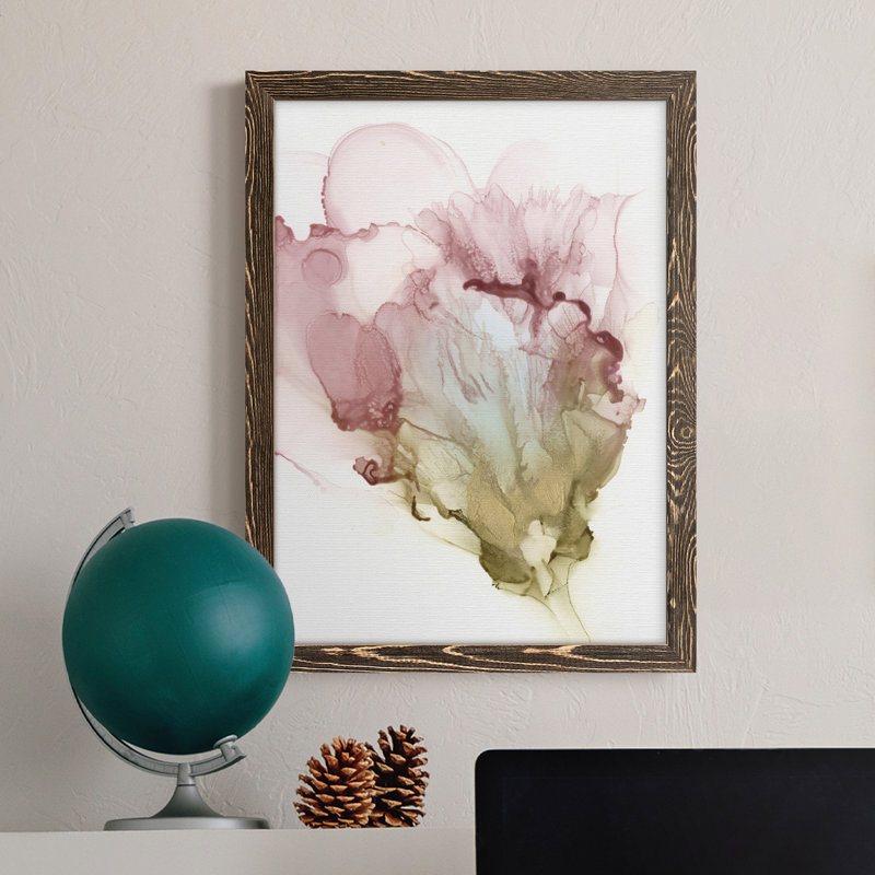 Floraison rose I, toile encadrée de qualité supérieure - prête à être accrochée, H 38 po x l 28 po x P 1 po, Noyer