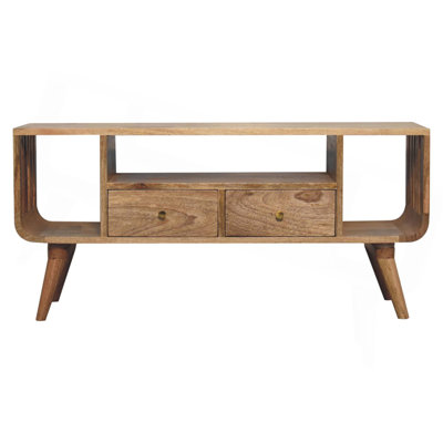 Solid Wood Soba Nordic Multi Media Unit, 2-Drawers, 3 Open-Slots, Light Brown