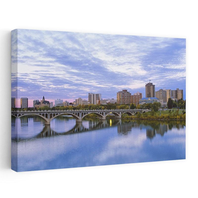 Cityscape With Arch Bridge Over River, Saskatoon, Saskatchewan, Canada Contemporary Architecture City Wall Art