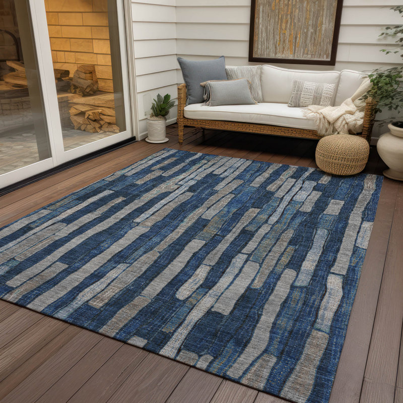 Machine Washable Indoor/Outdoor Christain ACN1304 Navy Rug, Rectangle 5' x 7'6"