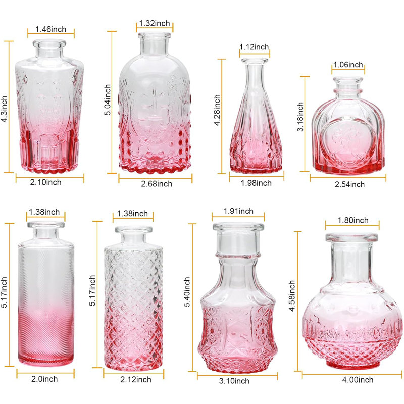 Glass Bud Vase in Bulk Set of 8, Pink