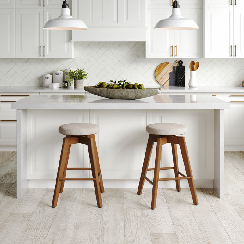 Gray Solid Wood 26" Swivel Backless Counter Stool Set
