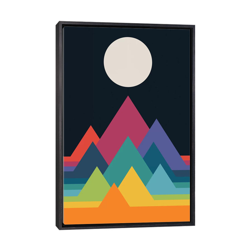 «Whimsical Mountains» par Andy Westface - impression d'art graphique, Toile avec cadre noir patiné, Pas de tapis