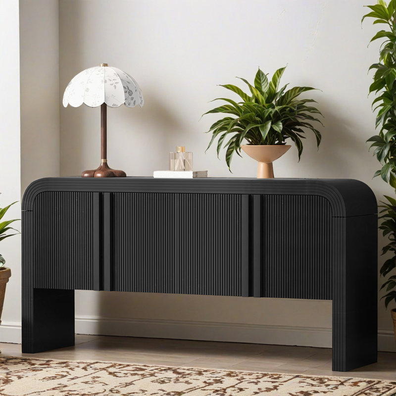 Buffet de rangement 63,02 "à 4 portes avec tablettes réglables, buffet en bois pour le salon et le vestibule, Black