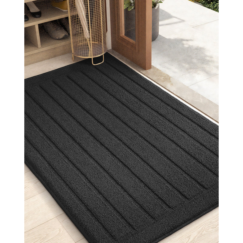 Taeshaun Non-Slip Striped Outdoor Doormat, 71" W x 48" L, Black