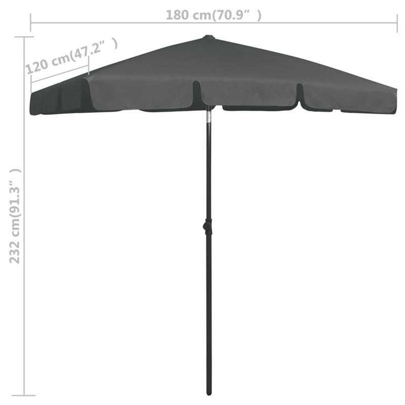 Caylee 180cm X 120cm Rectangular Beach Parasol, Anthracite