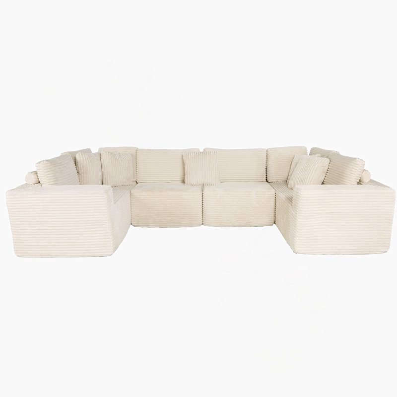Boneless Corduroy Modular Sectional Sofa: 6-Seater U-Shaped Couch With Reversible Chaise Lounge