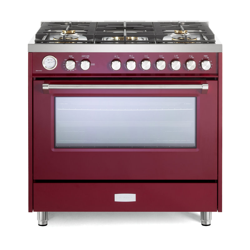 Verona Ultima 36" 5 Burner Single Gas Range, Burgundy