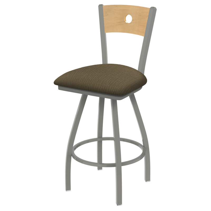 Tabouret pivotant Voltaire, Chêne naturel, Siège graph en liège / dossier en érable nature, Nickel anodisé