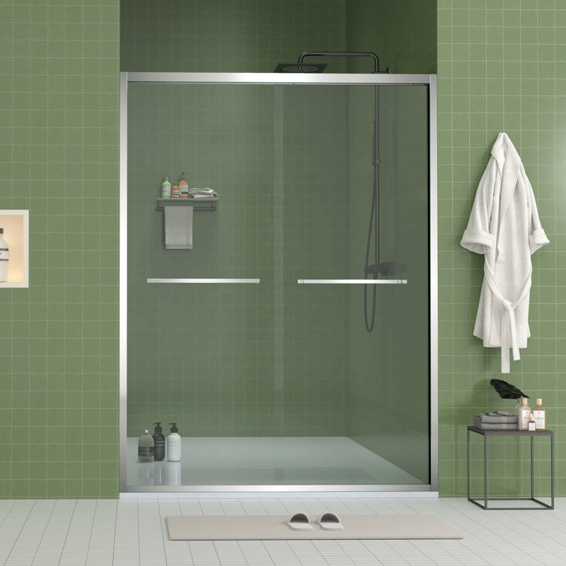 56-60"X70" Aluminum Frame Double Sliding Shower Door,Bypass Bathroom Sliding Door With Premium 5/16" (8Mm) Clear Tempered Glass, Chrome Hardware Sliding Glass Shower Enclosure,Chrome Finished