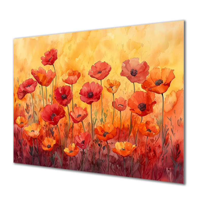 «Orange Dancing parmi les fleurs sauvages III», impression murale en métal, fleurs traditionnelles, H 12 po x l 20 po