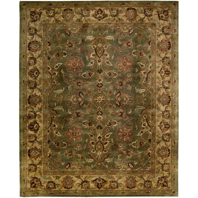 Tapis vert en laine touffeté à la main Delaware, Rectangle 5 pi 6 po x 8 pi 6 po