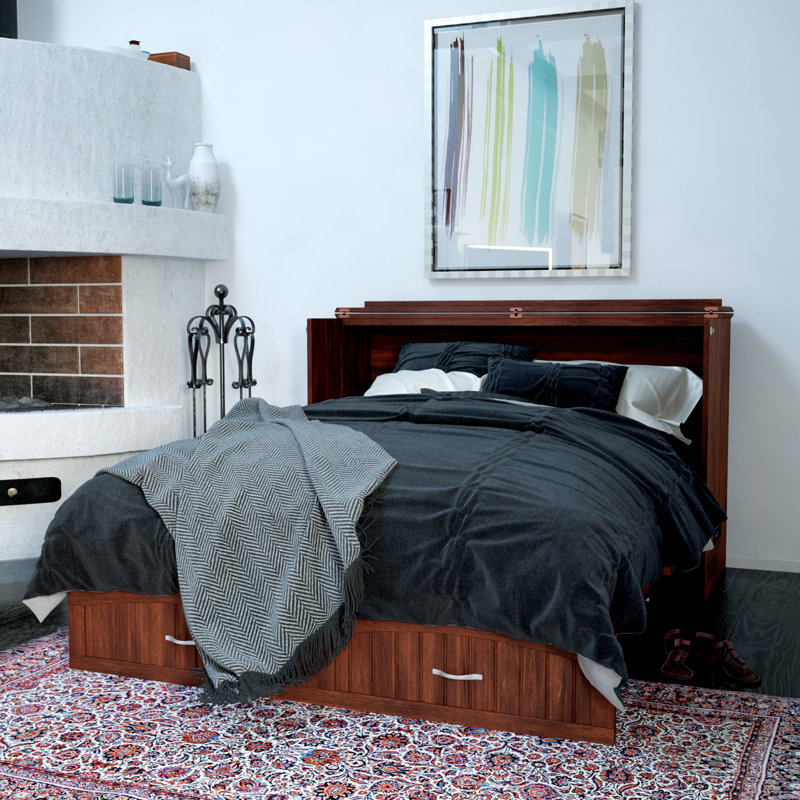 Lit escamotable avec rangement, matelas de 6 po et chargeur intégré Fabiano, Noyer, Grand