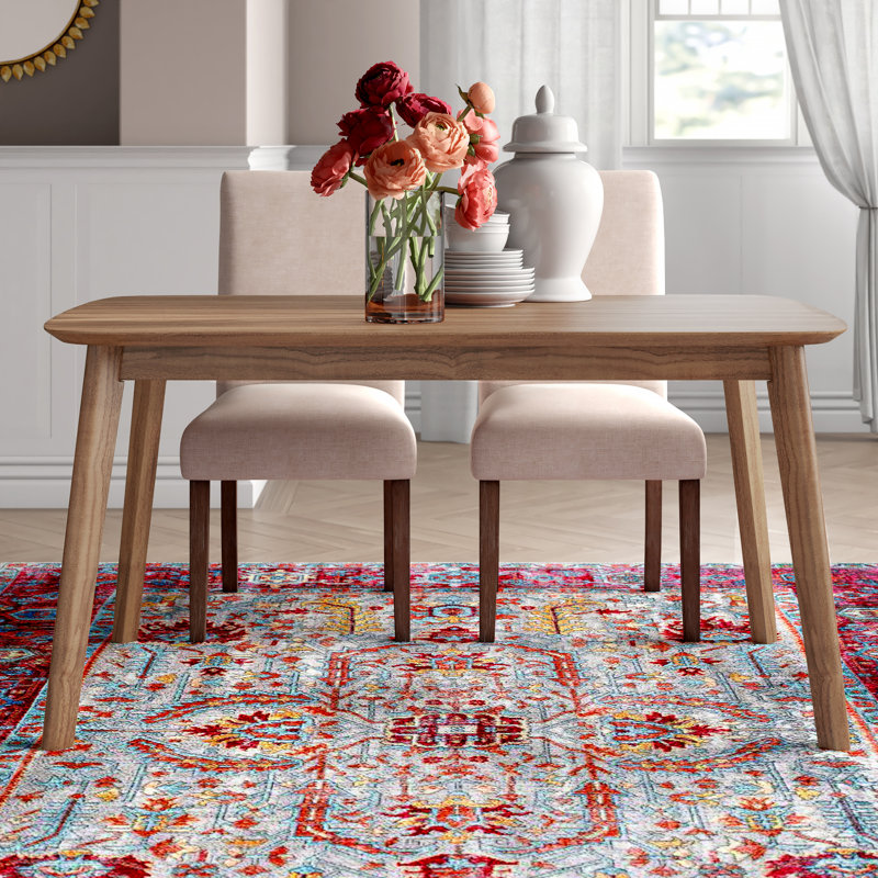 Table de salle à manger Klaudia de style moderne du milieu du siècle avec pieds en bois d'hévéa, Chêne naturel