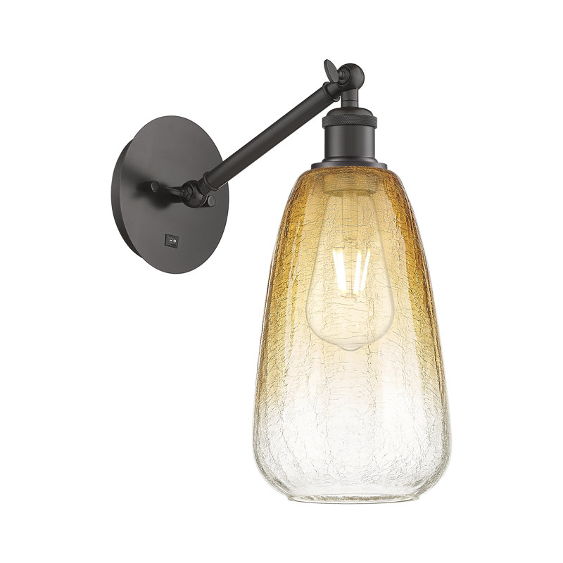 1 lumière - abat-jour opale brillant - applique, Clear; Yellow / Oil Rubbed Bronze