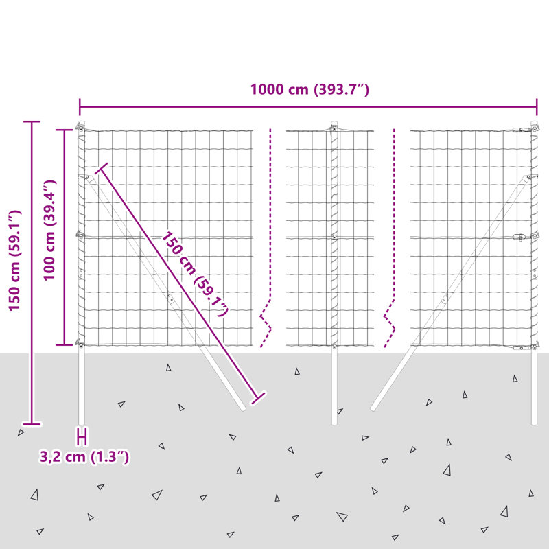 1000 cm W Border Fencing, Black, 100 x 1000 x 0.2 cm