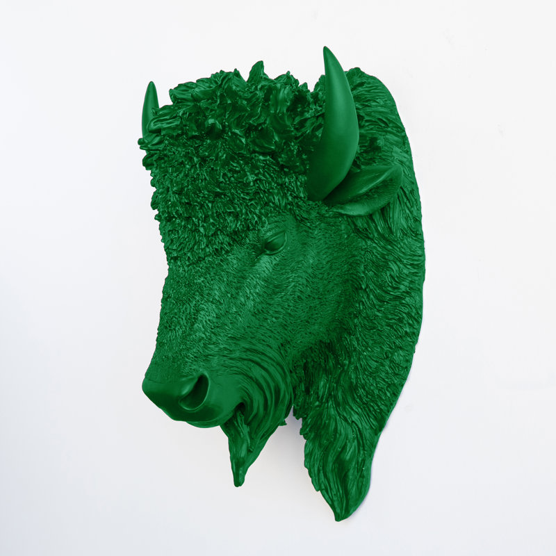Décoration murale fausse tête de bison naturalisée, Vert