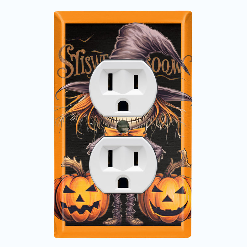 Metal Light Switch Plate Outlet Cover (Halloween Spooky Scare Crow Pumpkin - Single Duplex)