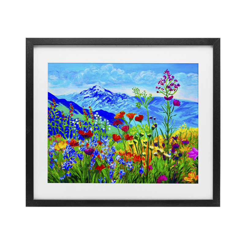 «Floral Mountain Perspectives», reproduction imprimée sous verre, par Lee Ann Zirbes, H 13 po x l 16 po, Cadre noir minuit