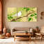 Oiseaux oiseaux blancs sur une branche avec feuilles vertes, ensemble de 3 impressions sur toile-68375082