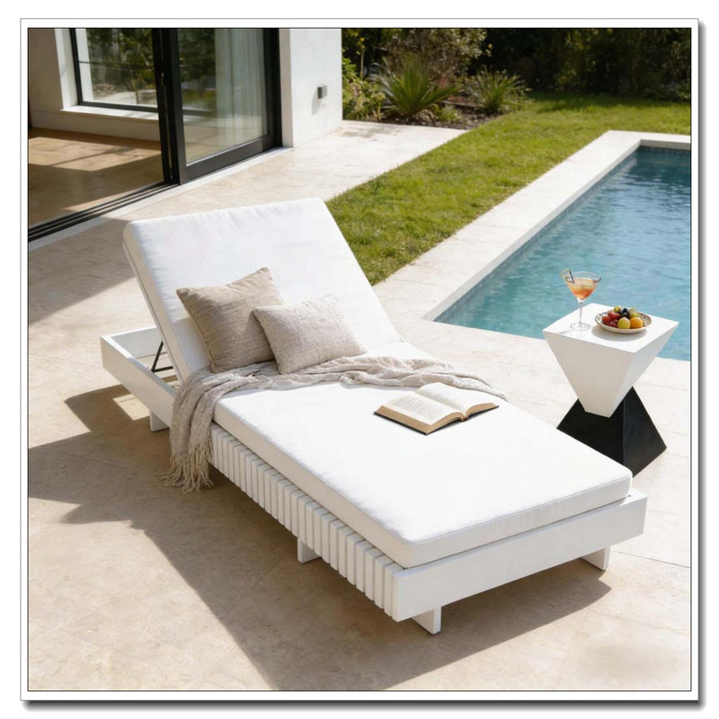 Méridienne en bois massif, Blanc + coussin crème