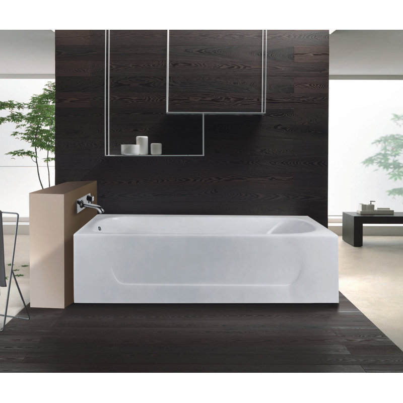 Kingston Brass Aqua Eden 60-Inch Cast Iron Rectangular 3-Wall Alcove Tub, Drain Hole, Left