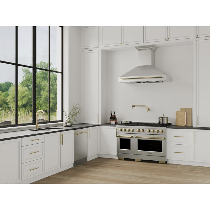 ZLINE 48" Autograph Edition Stainless Steel Range Hood with Stainless Steel Shell and Accent Handle, Champagne Bronze