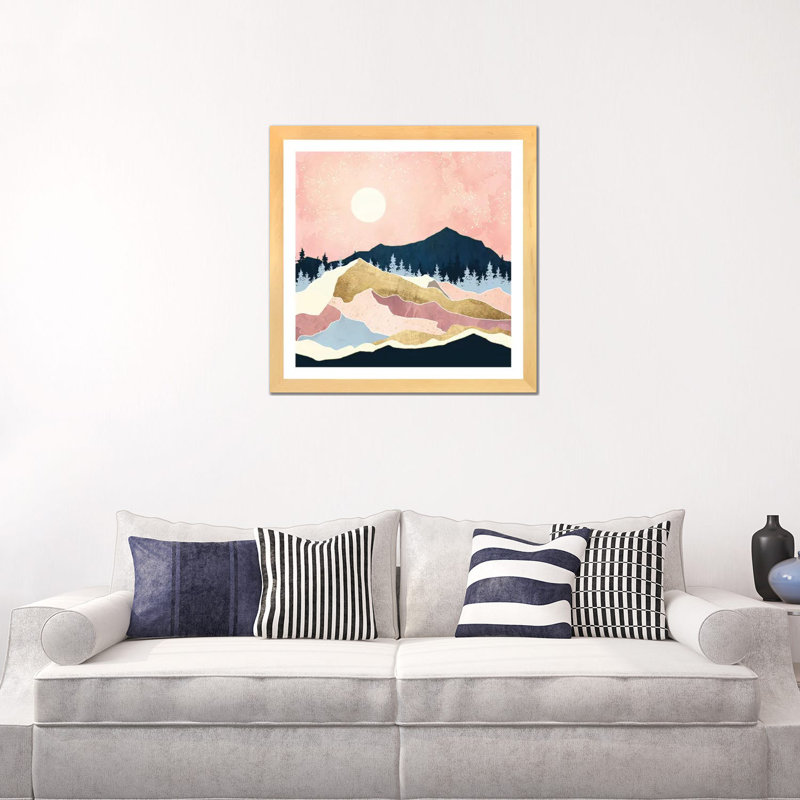 Coral Sunset - impression d'art graphique, Blanc, H 24 po x l 24 po x p 1 po, Toile avec cadre en bois beige