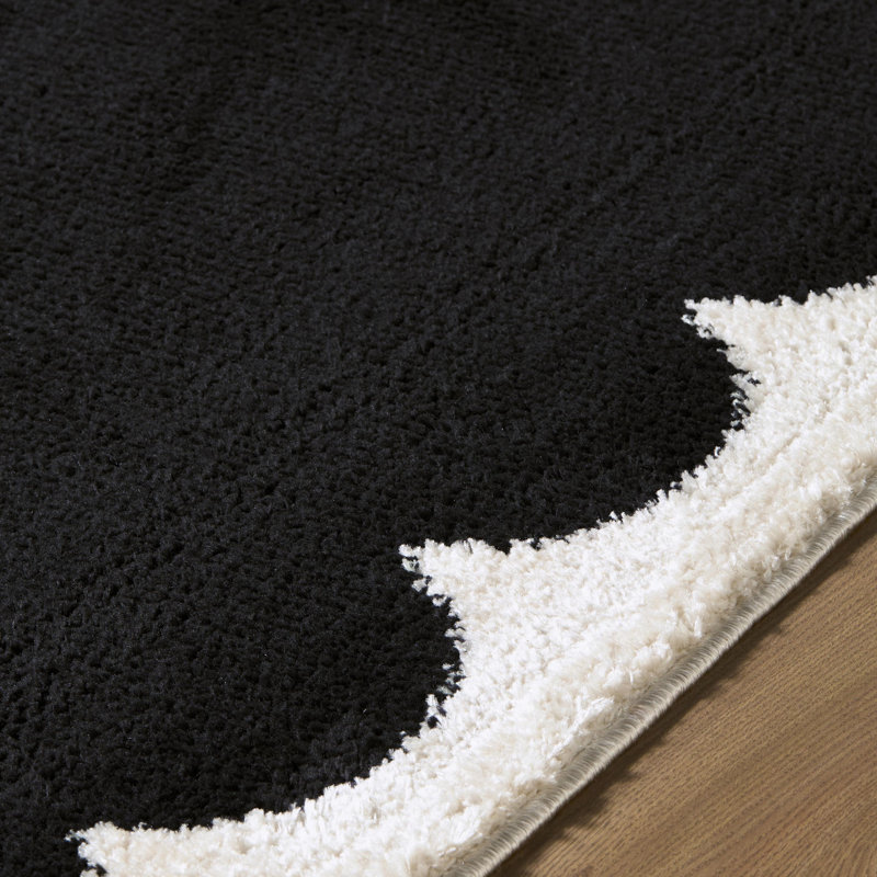 Phung Machine Woven Rug, Rectangle 6'7" x 9', Cream/Black