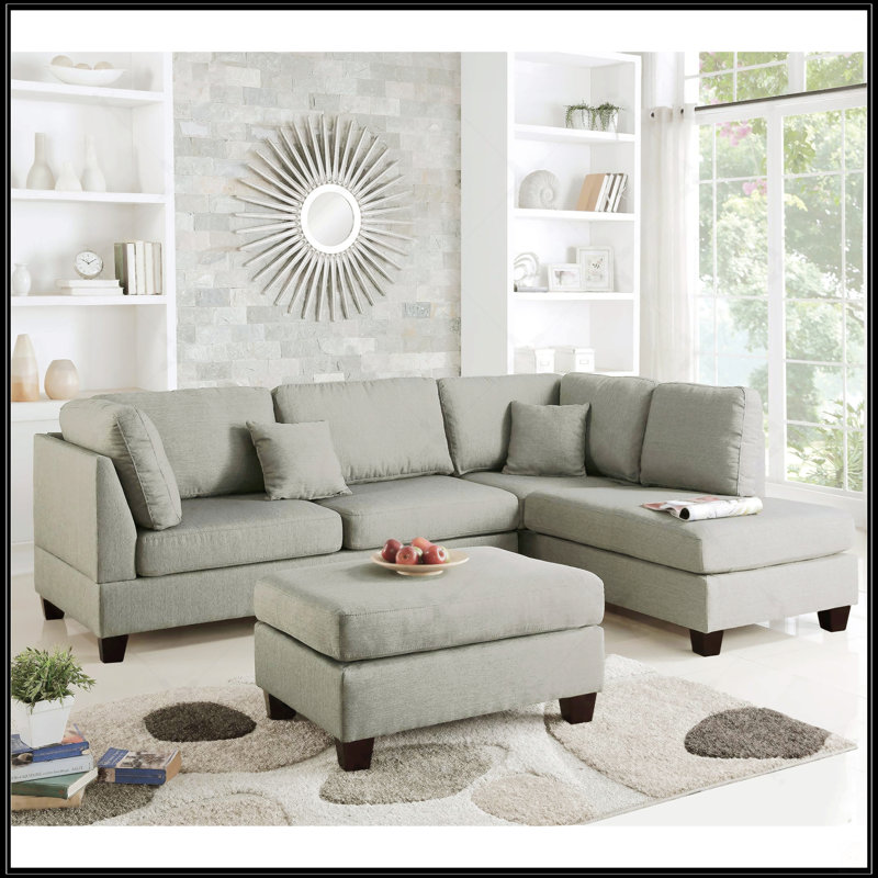 Canapé modulaire réversible en polyfibre avec repose-pieds, gris, polyvalent et élégant pour les salons modernes