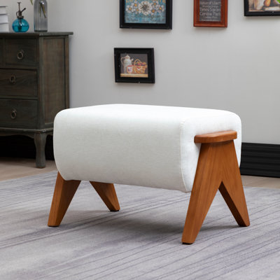 Kyajah Solid Wood Chenille Upholstered Ottoman by George Oliver