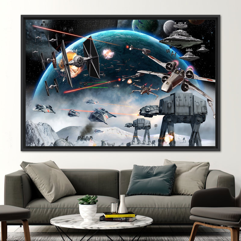 Star Wars Inspired Abstract Space Bataille, art mural sur toile contemporaine, H 41 po x l 94 po, Noir