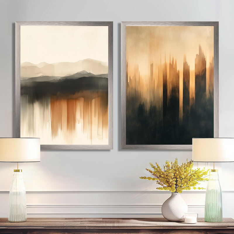 Beige abstrait, art mural moderne sur toile, formes modernes douces et beiges, H 32 po x l 48 po, Cadre simple argenté