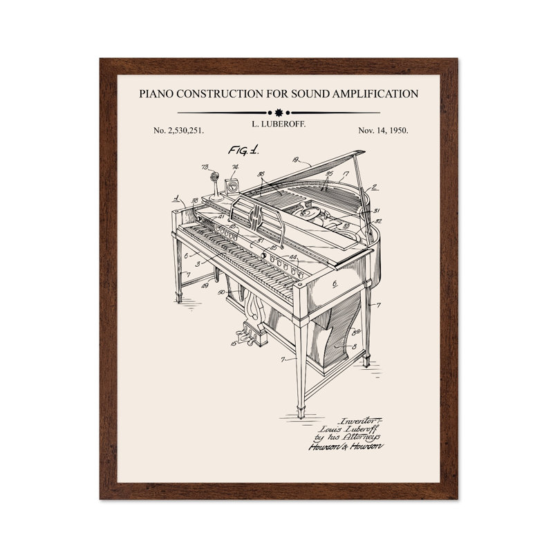 Piano, plan n ° 1, Poster, Brown Framed, 11"H x 14"W