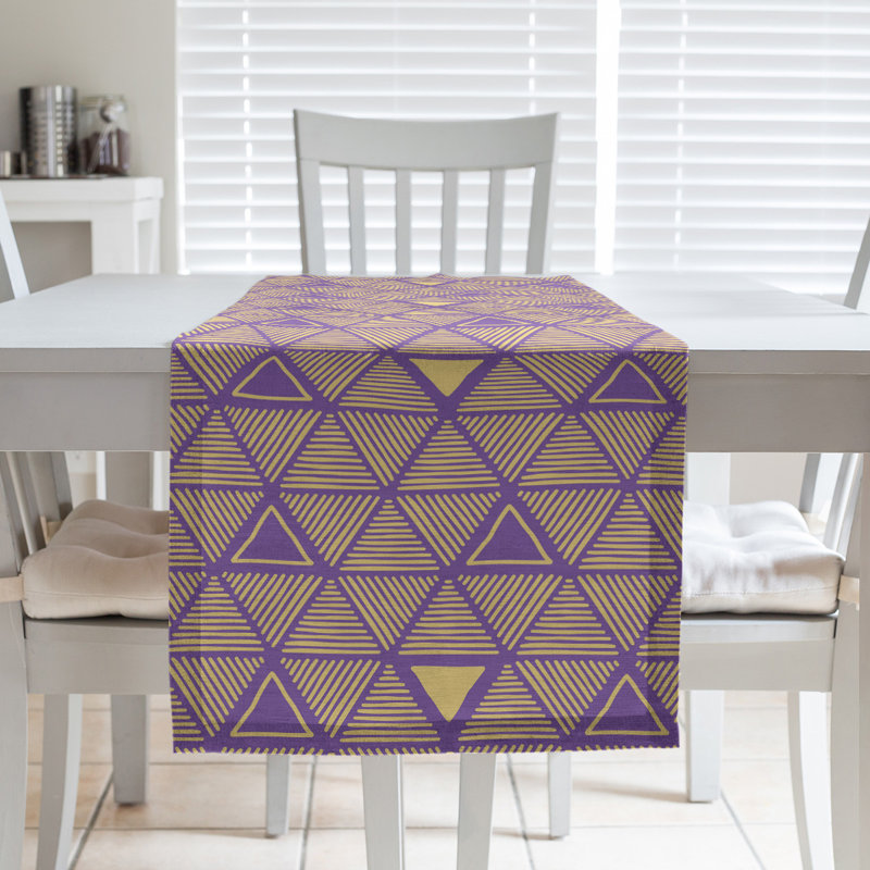 Chemin de table à triangles dessinés à la main Classic, 16 po x 72 po, Mauve pâle / Jaune