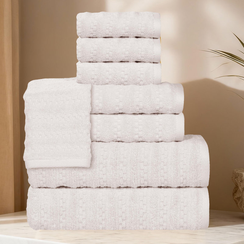 Nile Mills  Zero-Twist Cotton Towel Set - Waffle Stripe Texture - Quick-Dry, Silver