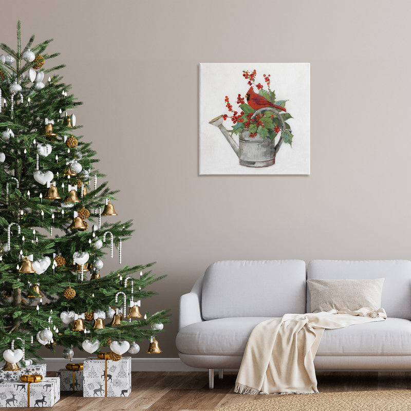 Art mural sur toile Cardinal & Watering Can par Sally Swatland, H 30 po x l 30 po