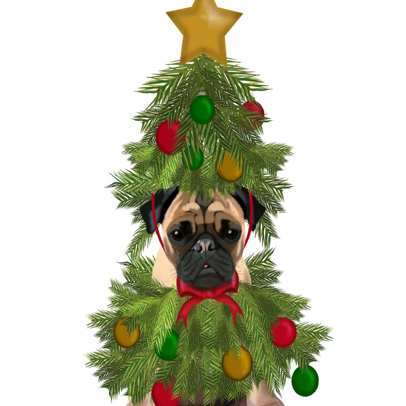 Pug, Christmas Tree Costume by Fab Funky - Wrapped Canvas Print, 30cm H x 20cm W 