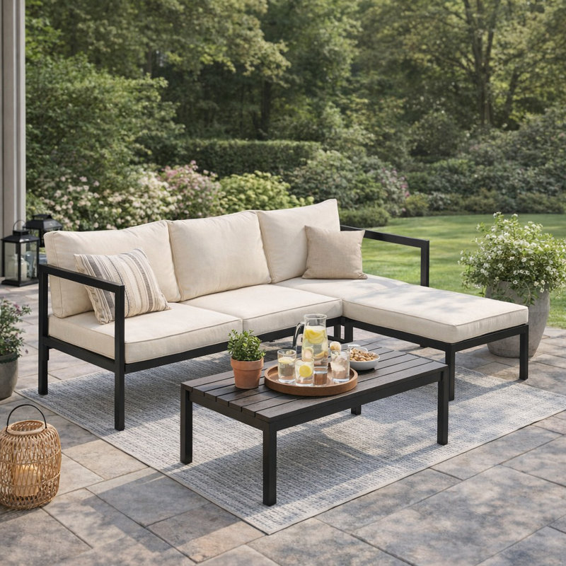 U-Style Outdoor L-Shaped Patio Sofa with Iron Frame, Weather-Resistant Thick Cushions for Balcony & Garden