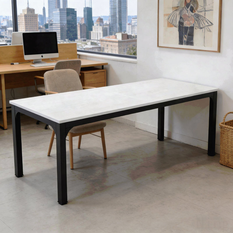 Modern Computer Desk,Rectangle Workspace Desk,Executive Desk, White, Black