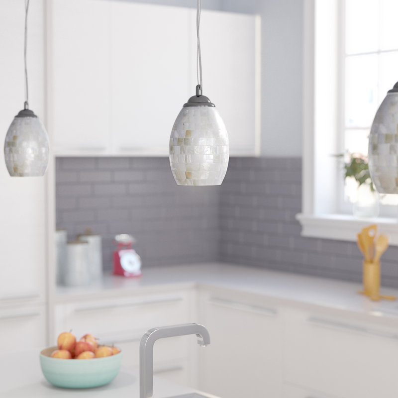 Luminaire suspendu en forme de cloche à 1 lumière avec décorations coquillage Mullins, Blanc