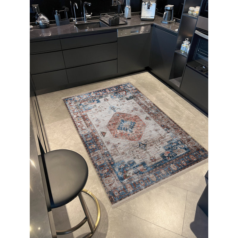 Tapis décoratif multicolore à motif frangé et à motif traditionnel, Tapis de couloir 3 pi 3,37 po x 6 pi 6,74 po