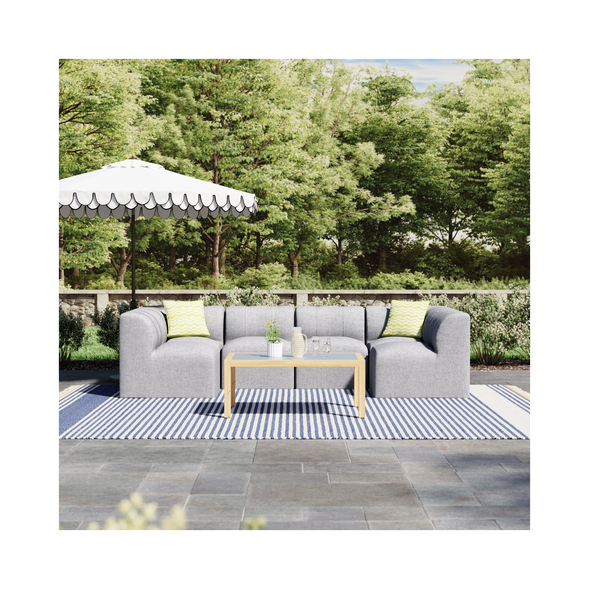 Praia 124" Sunbrella Outdoor U Sectional, Canvas Granite Sunbrella® Canvas
