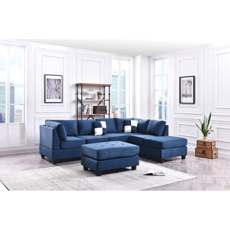 Sectional (Without Ottoman), Navy Blue Microfiber / Microsuede