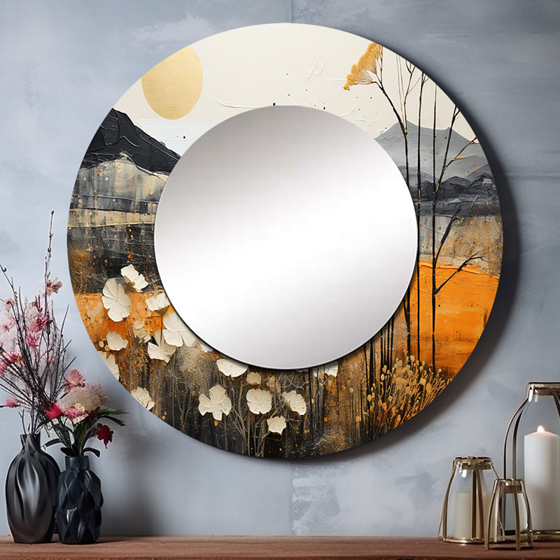 Bold Canyon Mirage II - miroir Canyon, miroir mural rond orange unique, impression d'art en métal, 36 po x 36 po